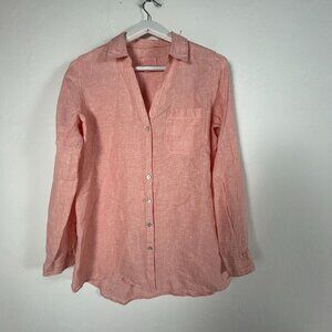 Sigrid Olsen Womens Long Sleeve Button-Down Linen Shirt Top Medium Coral Casual